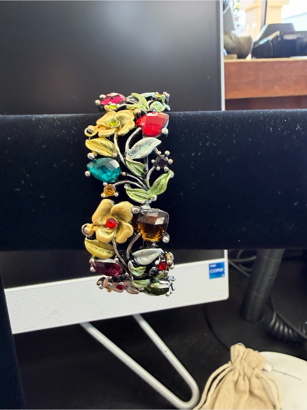 Multicolor Floral Crystal Cuff Bracelet